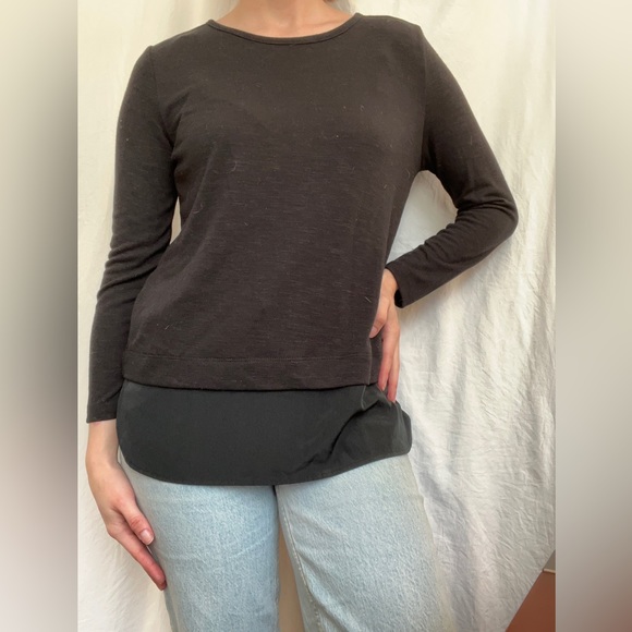 J. Crew Black Cotton Layered Long Sleeve Work Top - Picture 2 of 11